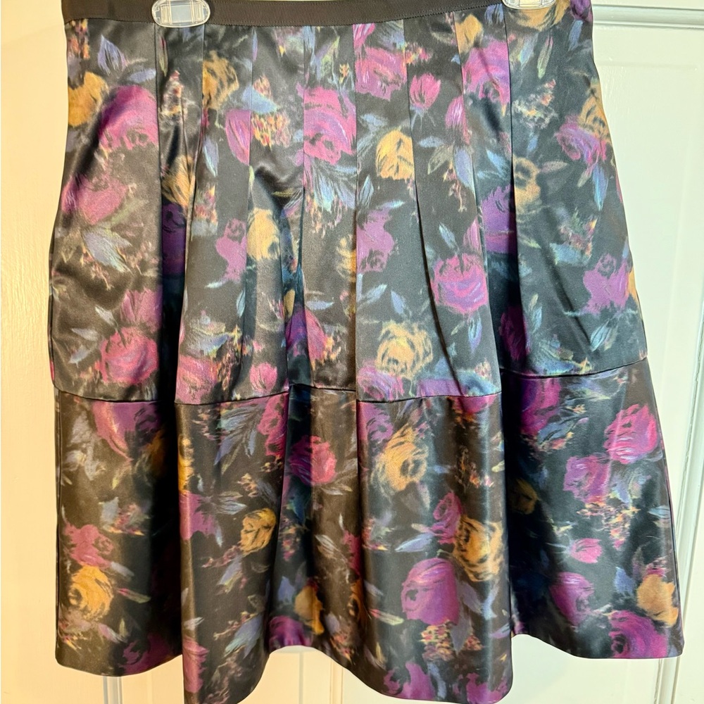 Floral Silk A-Line Skirt - Black and Purple
